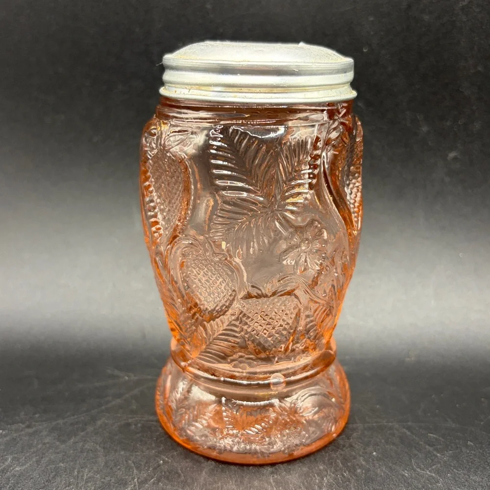 Vintage Pink Strawberry Depression Glass Salt Pepper Sugar Seasoning Shaker, Lid